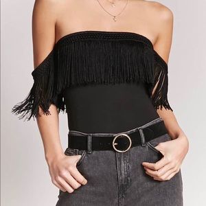 Black fringe bodysuit